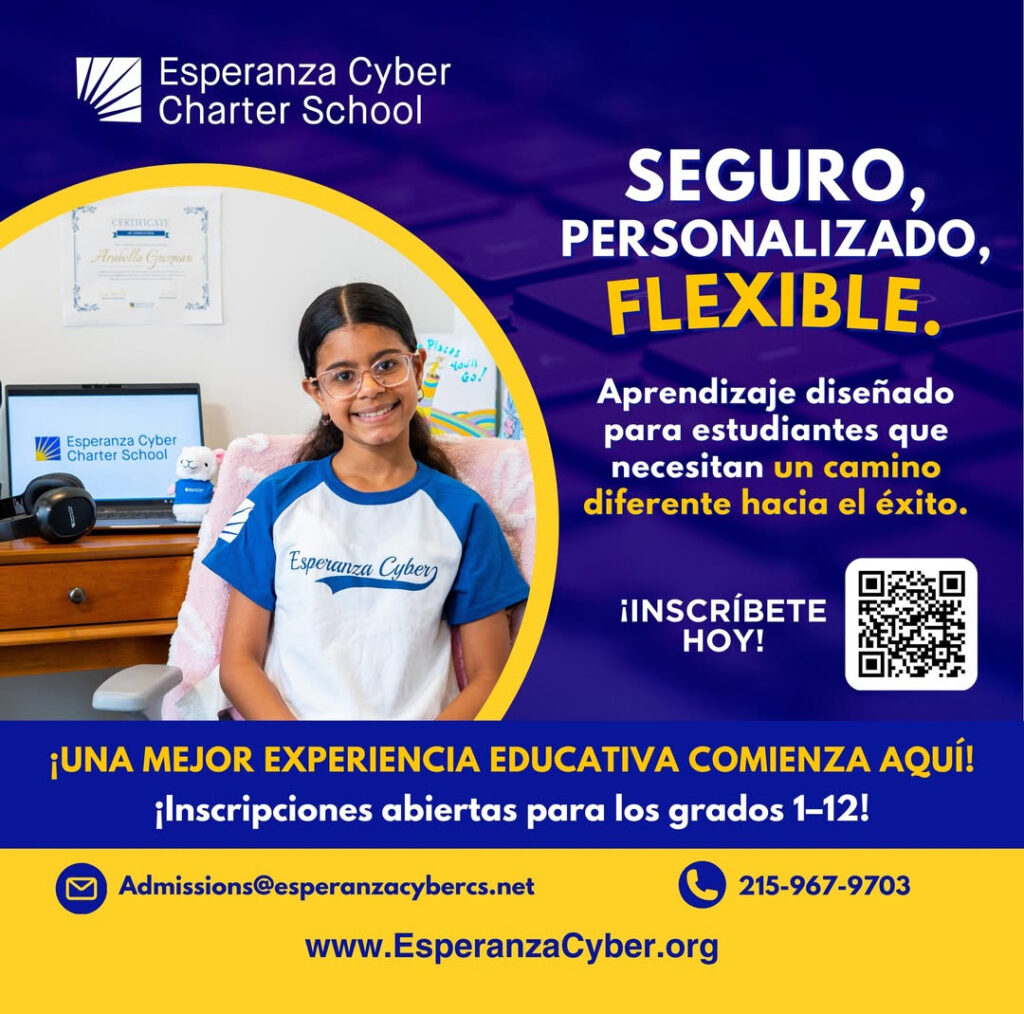 Educación de alta calidad, sin costo para las familias. Teléfono: 215-967-9703 WhatsApp: 445-242-7192 https://wa.me/4452427192 Email: Admissions@esperanzacybercs.net Web: www.EsperanzaCyber.org