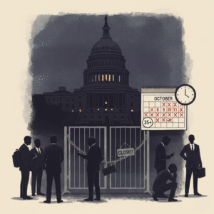 lustración Ejemplificativa: La imagen muestra una representación simbólica de un cierre del gobierno federal de EE. UU.