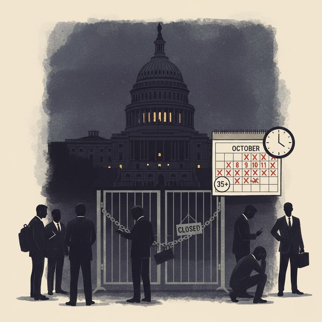 lustración Ejemplificativa: La imagen muestra una representación simbólica de un cierre del gobierno federal de EE. UU.