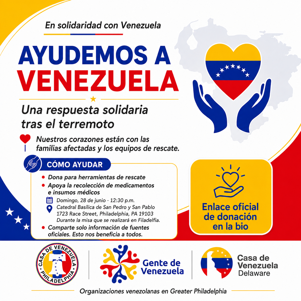 "Compartimos el dolor": La comunidad venezolana en Filadelfia se moviliza por las víctimas del sismo.