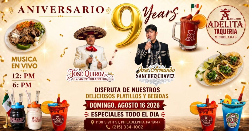 aquería Adelita celebra 9 años en Filadelfia. Andrés Hernández comparte su historia de resiliencia, fusión gastronómica y fiesta comunitaria en el Italian Market.