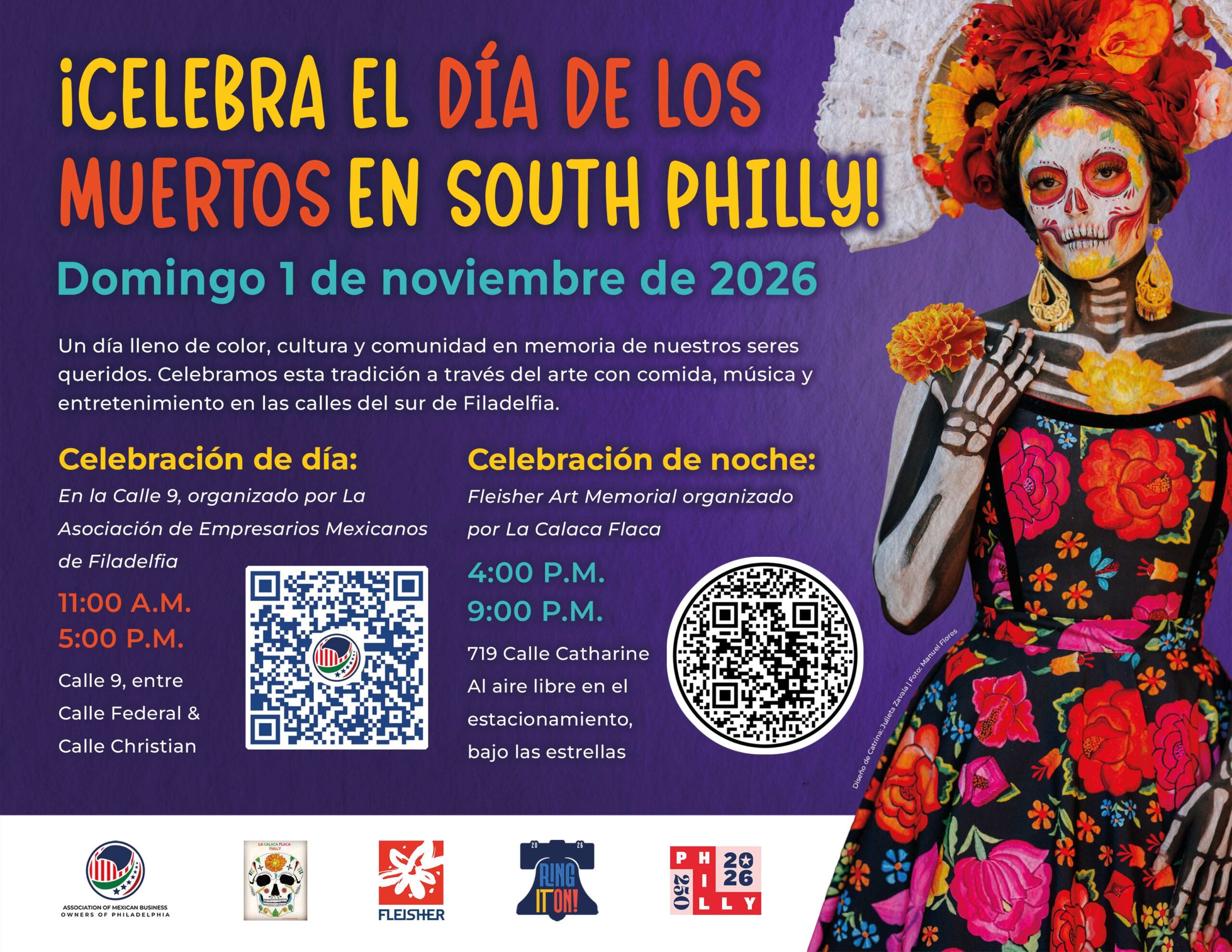 Descubre los detalles del Día de los Muertos 2026 en Filadelfia. Talleres gratuitos, procesión en la Calle 9 y ofrenda en el Fleisher Art Memorial.