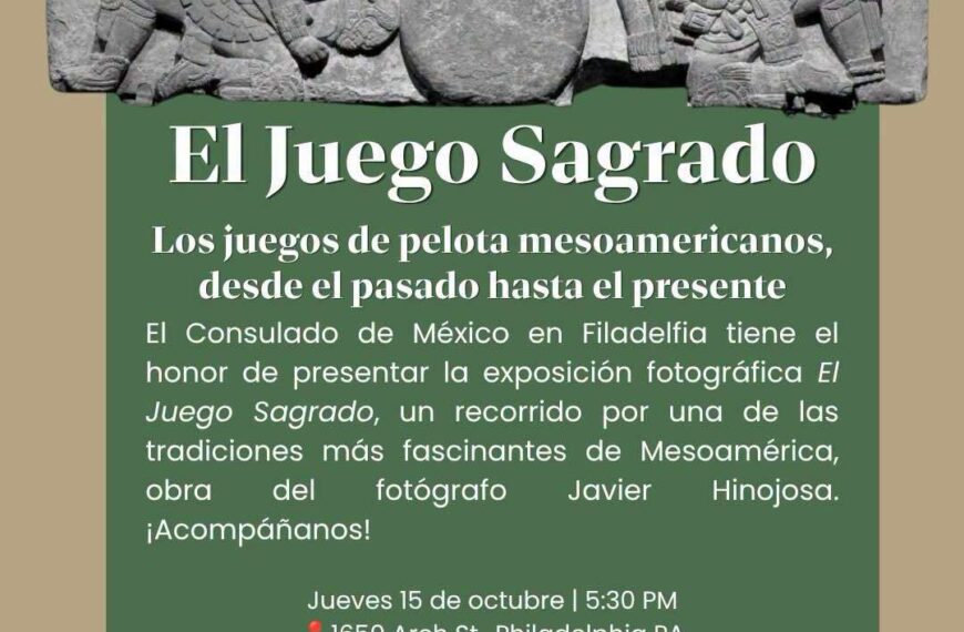 Visita la exposición fotográfica "El Juego Sagrado" de Javier Hinojosa en el Consulado de México en Filadelfia. Descubre la historia del juego de pelota prehispánico gratis.